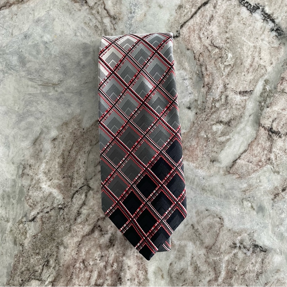 Christian Dior Mens Tie Cravates Vintage Red Gray Black Designer Tie